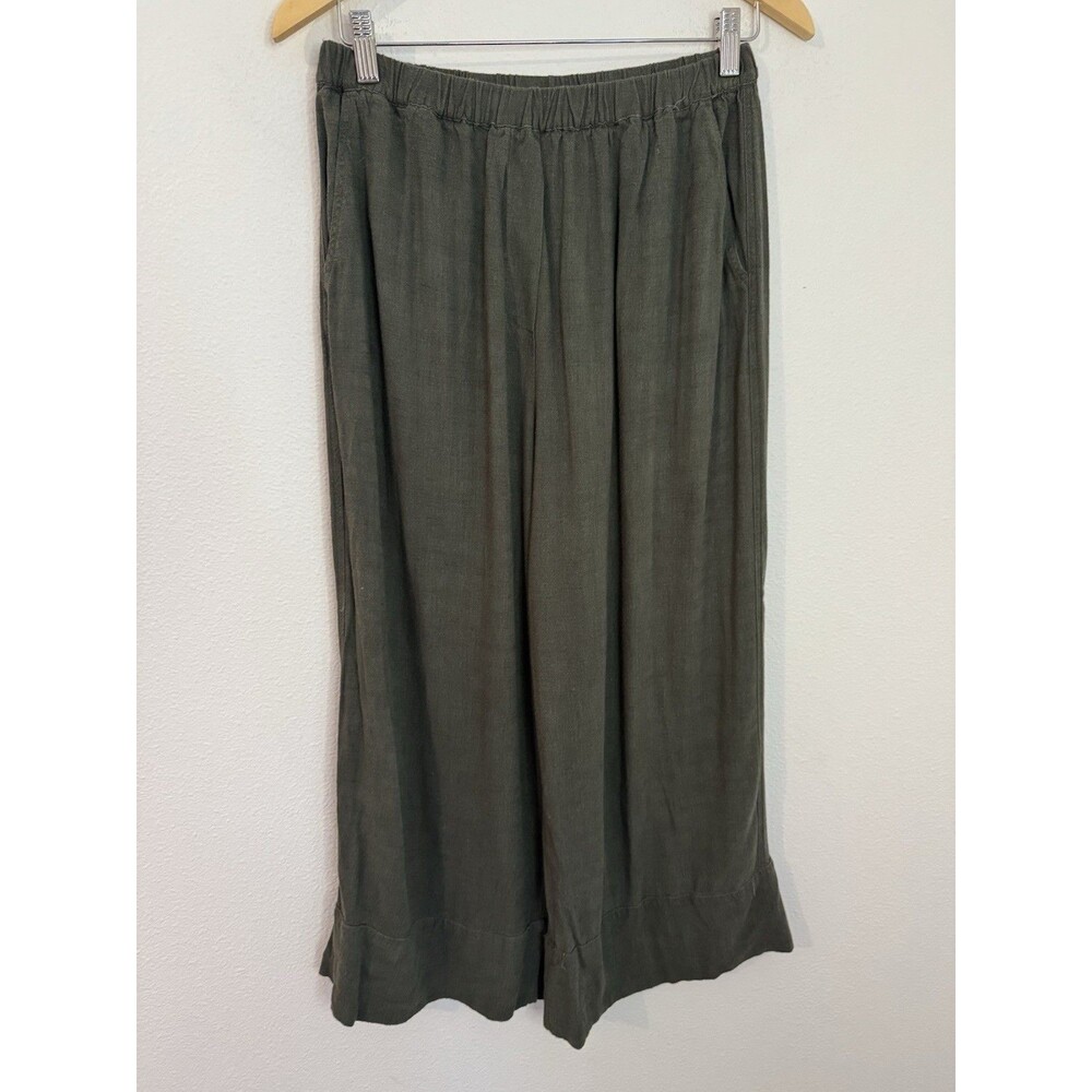 Alwan Pants Wide Leg Cropped Olive Green Linen Blend Pull On Lagonlook S/M